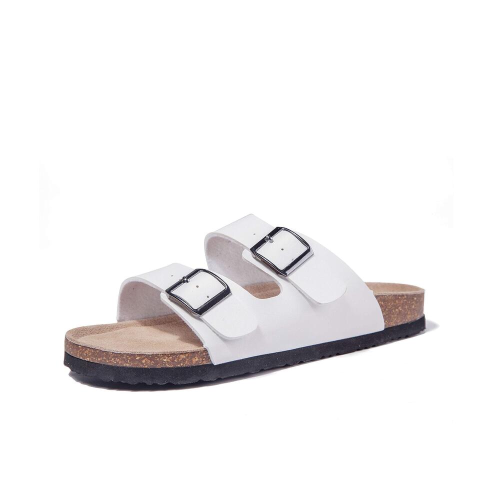 TF STAR WOMEN 2-STRAP ADJUSTABLE BUCKLE, FLAT CASUAL CORK SLIDE SANDALS,SLIDE CO